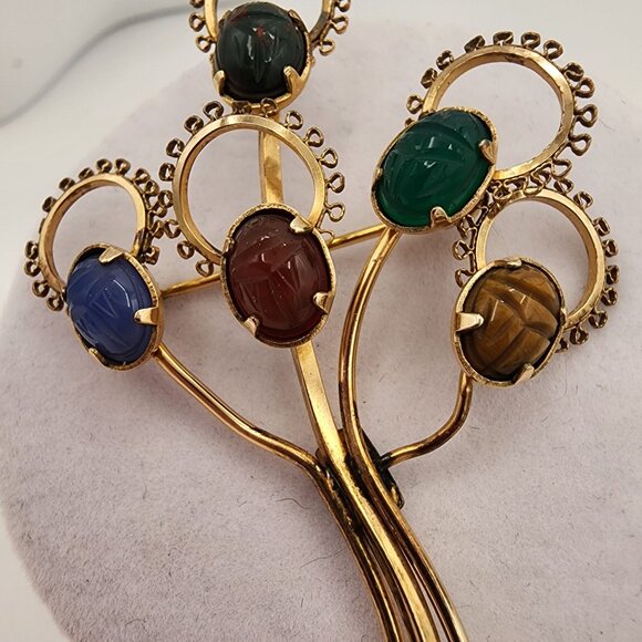 Vintage D'Or 1/20 12K GF Brooch With Multicolored Scarab Stones Fall Colors MCM - Picture 2 of 8